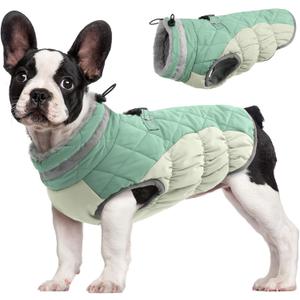 FUAMEY Dog Coat for Small Dogs,Waterproof Dog Winter Jacket with Harness Built in Puppy Cold Weather Coats Reflective Pet Vest with Zipper Warm Fleece Dogs Snowsuit Windproof Mint Green S