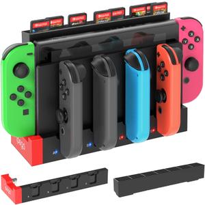 FastSnail Charger Compatible with Nintendo Switch for Joy-Con, Charging Dock Stand Station Base and Game Card Storage Holder with 28 Game Card Slots Compatible with Nintendo Switch