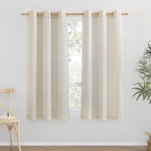 NICETOWN Thick Linen Blend Curtains Flax Textured for Bedroom, Rustic Grommet Semi Sheer Privacy Added Window Curtains & Drapes Light Filtering for Nursery, Natural, W42 x L63, Set of 2