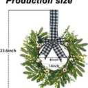 13.8 Inch Mini Wreath Set of 4, Interchangeable Red & White Buffalo Plaid Bows, Rustic Farmhouse Decor with Olive Leaves & White Berries for Staircase, Front Door, Porch