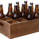 MyGift Rustic Brown Wood Bottle Storage Crate - Wooden Beer Holder Box, Bottled Beverage Serving Caddy with Carrying Handles, 12 Individual Slots