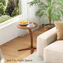 C Shaped End Table, Small Round Side Table for Couch, Slide Under Sofa Tray Desk for Living Room Bedroom, Solid Wood TV Tray Table for Narrow Space (15 Chestnut), Medium-15"