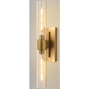 BlesULuk Champagne Brass Bathroom Wall Sconce - Modern Gold Light Sconces - Dimmable Lighting Fixtures - Vertical or Horizontal Mounted Clear Glass Tube Vanity Lights for Indoor Living Room Hallway