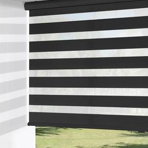 ChrisDowa Cordless Zebra Blinds for Windows, Dual Layer Free-Stop Light Filtering Window Roller Shades, Pull Down Privacy Zebra Shades for Home, Office, Bedroom, Door (71" W x 72" H, Black)