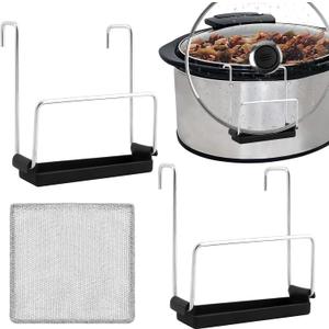 2 Pack Slow Cooker Lid Holder, Stainless Steel Lid Rack with Silicone Sink for Crock Pot, Mess-Free Cooking Utensil Rest, Holds Lids Securely, Perfect for Busy Home Chefs