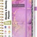 2026 Planner, Hardcover Weekly and Monthly Planner, January 2026 - December 2026, Spiral Yearly Agenda Organizer Book 2026 with Tabs, Daily Calendar Planners for School Work Home, A5 (5.75" x 8.38"), Purple Marble