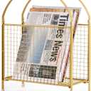 PUERSI Freestanding Magazine Holder  Modern Touch Handbag Design, Magazine Organizer Metal Rack for Books, Vinyl Record, Newspaper (Gold)