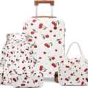 Somago 4 Piece Kid's Luggage with Backpack Set for Boys Girls Spinner 18" Hardside PC Rolling Carry on Suitcase with TSA Lock (Cherry White)