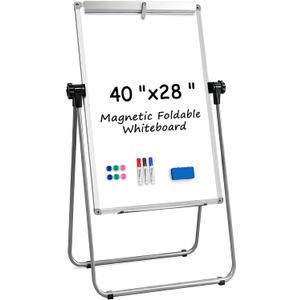 KIZZBY Double Sided White Board with Stand - 40" x 28" Portable Magnetic Flip Easel Whiteboard U-Stand Height Adjustable & 360° Rotation Dry Erase Board for Home Office Classroom