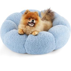 Lesure Calming Small Dog & Cat Bed - Plush Teddy Sherpa, Non-Slip, Fits up to 25 lbs, Machine Washable, Blue 23" Round Donut (23.0"L x 23.0"W x 8.0"Th)