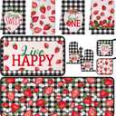 Fourluoo 10 Pcs Strawberry Farmhouse Kitchen Decor Set Dish Towels Kitchen Rugs Oven Mitts and Pot Holders Set for Cooking Baking Grilling Women Mom Daughter Gift (Mixed Color)