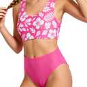 2 x Glorycat Girls Swimwear Suit Set, 2-Piece Tankini Crop Top & Shorts, Soft 4-Way Stretch 82% Polyester 18% Elastane, Double-Line Binding, Rose Pink Summer Pool & Beach Swimwear 4-10Y