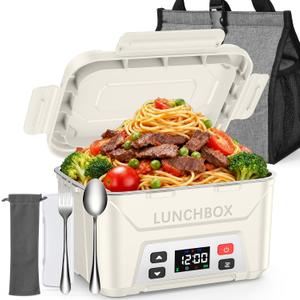 EAST OAK Heated Lunch Box for Men, Electric Lunch Box for Adults, 5.5 Cups Cordless Portable Food Warmer, Rechargeable Self Heating Food Heater with Memory Function, Automatic Keep Warm(White)