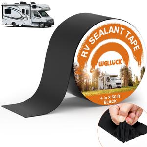 WELLUCK Butyl Sealant Tape, 4 Inch X 50 Foot RV Roof Tape Sealant Roofing Tape Black, Waterproof &UV RV Tape for Roof Camper Trailer Boat Sealing Leak Repair