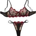 SweatyRocks Women's Valentines Lace Floral Lingerie Sets Sexy Mesh Bra and Panty Babydoll Outfits, Large