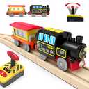 Motorized Train for Wooden Track, Remote Control Train with Magnetic Connection, Battery Operated Locomotive Trains for Toddlers, Compatible with Thomas, Brio, Chuggington