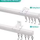 ChadMade Aluminum Ceiling Curtain Track Set with Hooks, 9ft - 12ft Adjustable Length Ceiling/Wall Mount Curtain Rail System For Grommet/Pleated Drape, Sliding Door Track, White