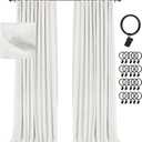 INOVADAY 100% Blackout Curtains for Bedroom, Black Out Curtains 96 Inch Long, Clip Rings Linen Blackout Drapes, Thermal Insulated Room Darkening for Living Room, 2 Panels - Snow White,W50xL96