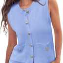 Saodimallsu Womens Sleeveless Sweater Vest Button V Neck Knit Trendy Casual Summer Cardigan with Pockets, Size S