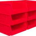 Akro-Mils 30235 AkroBins Plastic Storage Bins, Space-Saving Stackable Bins for Garage, Pantry, Craft Organization, 11-" x 11-" x 5-", Red, 6-Pack