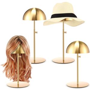Sintuff 4 Pcs Hat Display Stand:adjustable 7.9-15.7inch Wigs Head Holder Stand Non Slip Stainless Steel Metal Rack for Multiple Hats Wig Storage Styling Practice(Gold,Round Base)