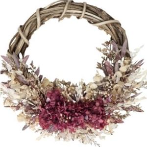 Wreath Handmade Natural Dried Flower Wreath 18” Natural Green Leaves Tallow Berry Dried Forget Me Not Flowers Red Lover's Grass Home Window and Door Decor