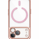 Magnetic for iPhone 17 Pro Max Case with Glitter Integrated Lens Protection, [Compatible with Magsafe] Cute Women Girly Phone Case for iPhone 17 Pro Max Pink