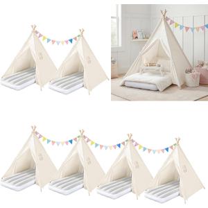 6 Pack Teepee Tent for Kids with Inflatable Airbed, Light, Indoor Toddler Sleepover Tents Children Room Tents for Slumber Party, Outdoor Kids Play Tent Play House for Girls & Boys