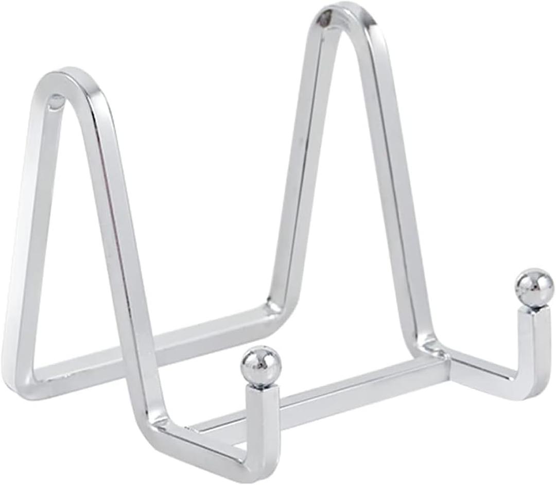Plate Holder Easel Display Stand - 3 inch Metal Plate Stands for Display - Tabletop Picture Stand - Silver Iron Easels for Display Pictures | Photo Frames | Book | Decorative Plates | Plaque-1 Pack