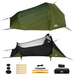 Night Cat Flat Lay Hammock Tent: Portable Lightweight Camping Hammock with Mosquito Net Waterproof Rainfly for Adults 1 Person Outdoor Camping Green 86.6"L x 55.1"W x 33.4"H