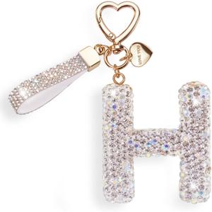 2 x Initial Keychain for Women Cute - White Letters Charms for Bogg Bag Handbags, Bling Car Key Accessories, Personalized Gifts