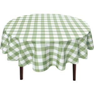 Hiasan Checkered Round Tablecloth 108 Inch - Waterproof Stain and Wrinkle Resistant Washable Fabric Table Cloth for Dining Room Party Outdoor Picnic,Sage Green and White