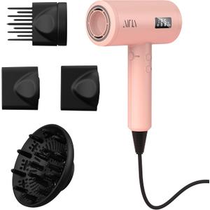 AINA Pro Salon Hair Dryer(New tech),2000W Blow Dryer with Diffuser Comb for Women | BLDC Hair Dryer | Brushless Motor 150,000 RPM | Ionic | LED Display | 4 Magnetic Attachments 110V/ALCI(Baby Pink)