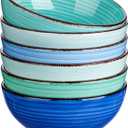 vancasso Bonita 27 Oz Cereal Bowls Set of 6, Blue Ceramic Bowls for Kitchen, 6 Inch Soup Bowls, Dishwasher & Microwave Safe