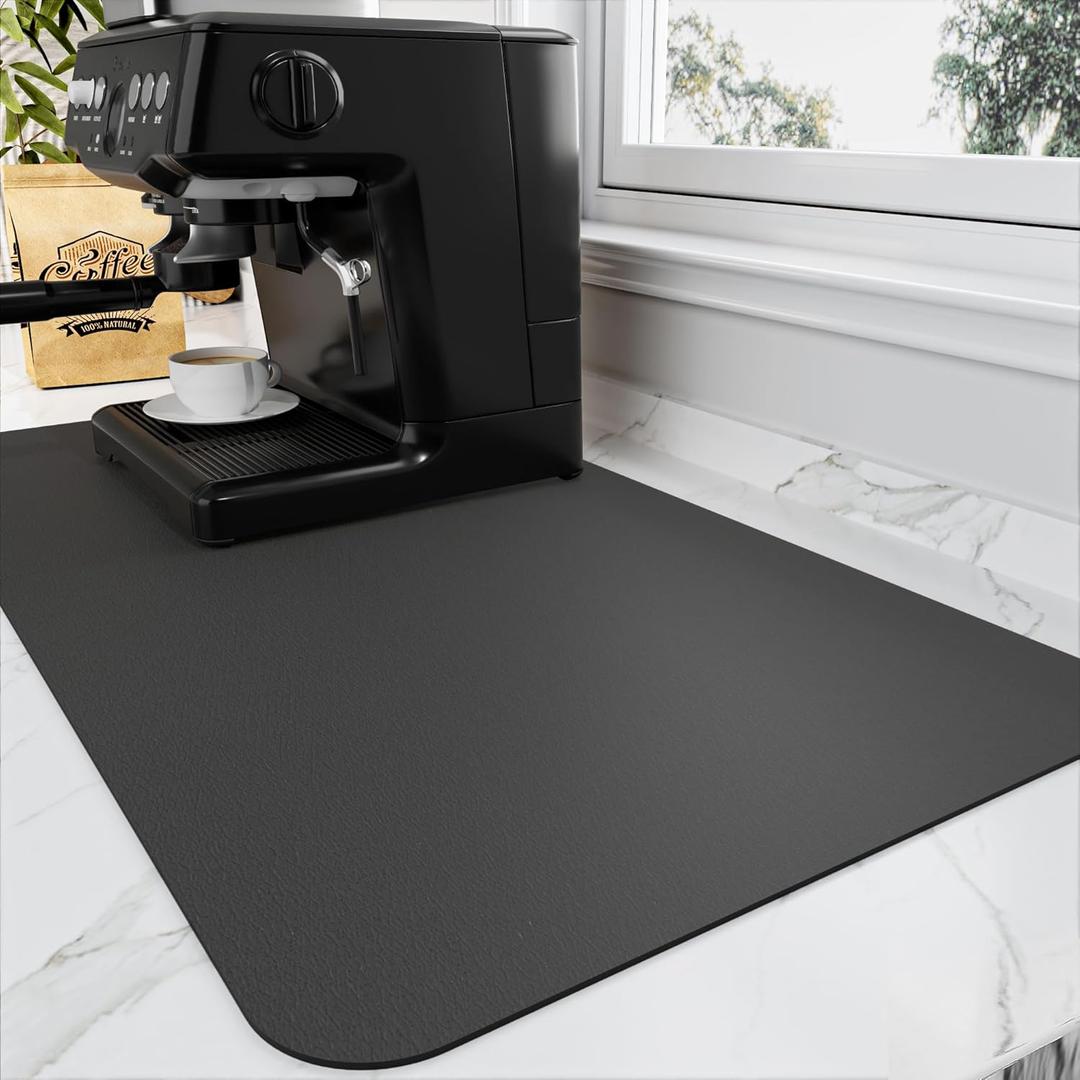 HotLive Coffee Mat - Absorbent Hide Stain Rubber Backed Dish Drying Mat for Kitchen Counter - Bar Mats for Countertops Accessories Fit Under Coffee Maker Espresso Machine, Black