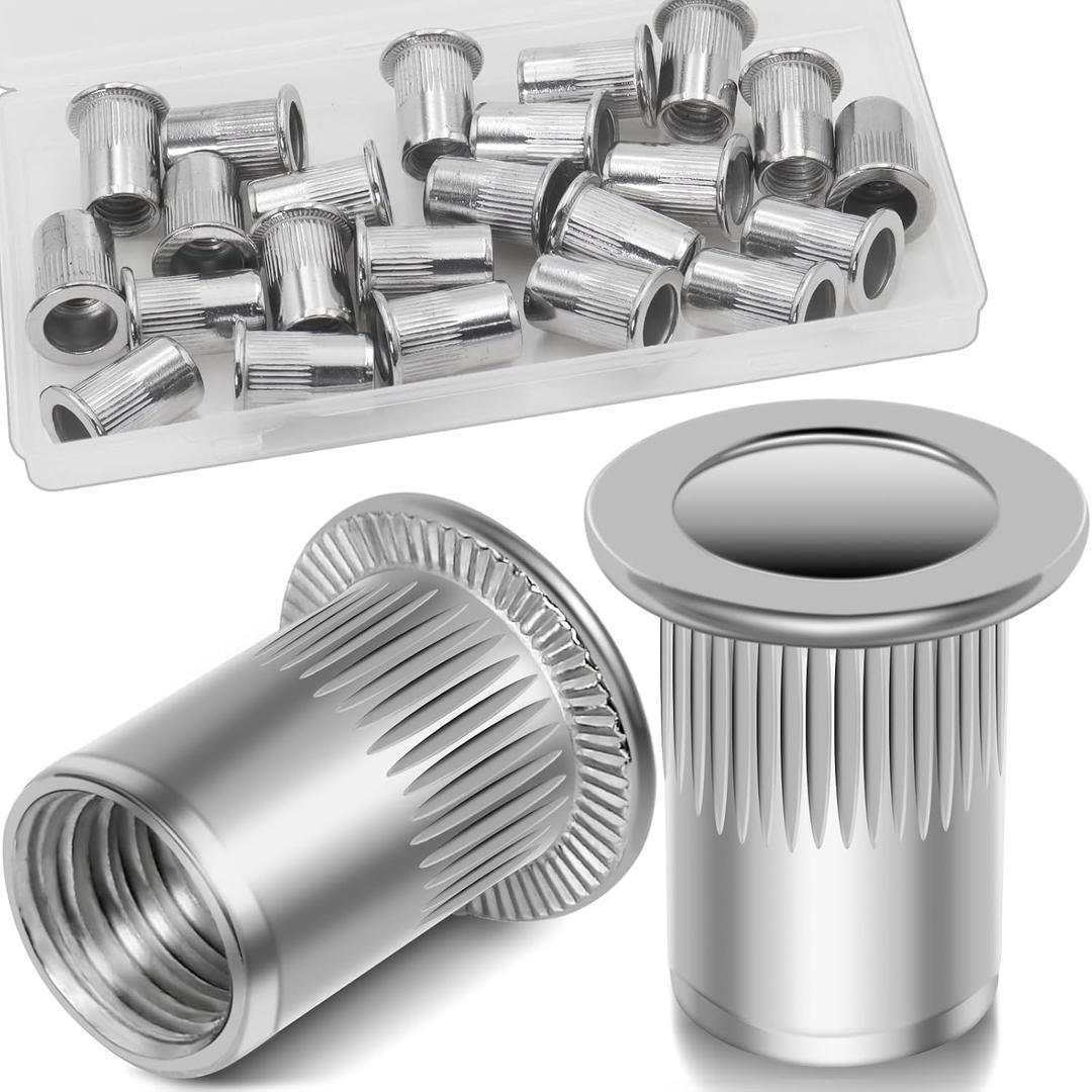21Pcs M10 Rivet Nuts, 304 Stainless Steel Flat Head Rivnut Threaded Insert Nutsert