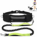 Hands Free Dog Leash 3 Zip Pounchs with Reflective Strips Poop Bag Dispenser,Waist Belt Fanny Pack Waterproof,Dual Handles and Durable Bungee for Dog Walking,Jogging and Running (black-green)