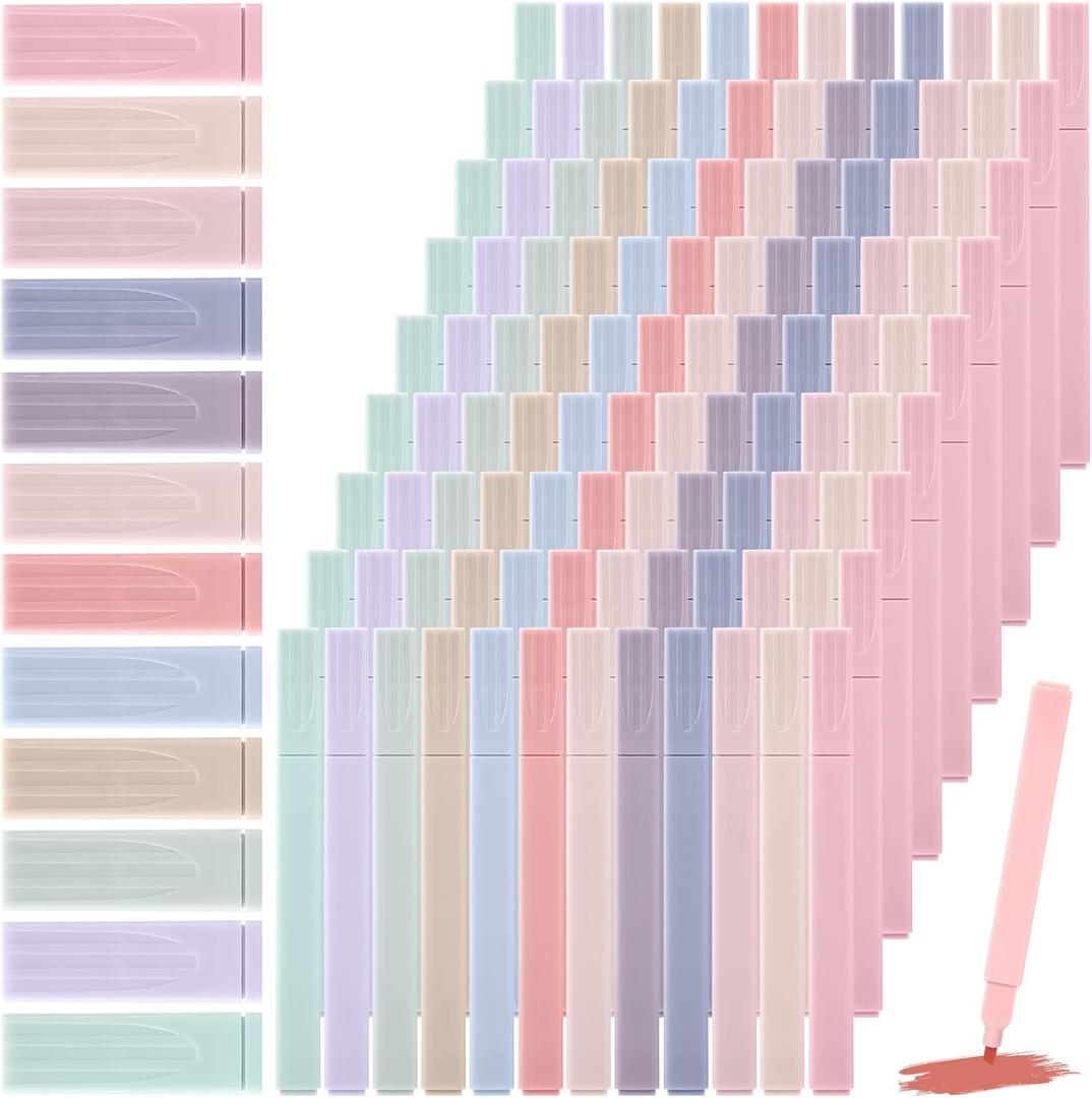 Marspark 120 Pcs Highlighters Bulk Chisel Tip Aesthetic 12 Assorted Colors No Bleed Cute Soft Color Marker Pens for Journal Planner Notes School Study Office Supplies