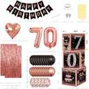 70th Birthday Decorations for Women, Rose Gold and Black Party Supplies with Happy Birthday Boxes, Foil Fringe Curtains, Number 70 Balloons, Heart Foil Balloon for 70 Year Old Birthday Backdrop