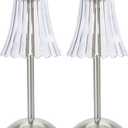 Cordless Table Lamps for Home,Table,Dining Room, Gold Rechargeable Lamps, USB Charge 12'' Tall LED Brass Portable Outdoor Indoor Table Lamp with Built-in Dimmer (Silver-Pack 2)