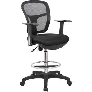 OfficeFactor Drafting Chair Tall Office Chair with Arms Executive Ergonomic Standing Desk Chair with Anti Scratch Wheels and Footrest