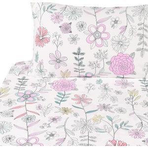 J pinno Painting Flower Plant Cute Cozy Fun Twin Sheet Set for Kids Girls Children 100% Cotton Flat Sheet + Fitted Sheet + Pillowcase Bedding Set (Flower, Twin)
