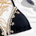 OYOANGLE Girl's Two Piece Braided Shell Trim Bikini Sets Halter Triangle Top High Waist Hipster Swimsuits (Black)