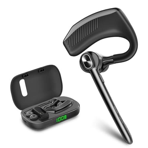 Bluetooth Headset Wireless Earpiece Microphone 180H Playtime 1000mAh Wireless Charging Case Handsfree Single Ear Headset LED Display for iPhone Android Cellphones PC Computer Trucker Drivers Work Game