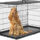 Sweetcrispy 48 Inch Dog Crate, Medium Large Crates Double Door Folding Metal Wire Dog Cage with Plastic Leak-Proof Pan Tray, Pet Kennel for Indoor, Outdoor, Travel