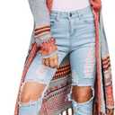 FERBIA Women Boho Cardigan Sweater Long Open Front Maxi Knit Sweaters Aztec Tribal Tassel Fringe Thin Coat (Small)