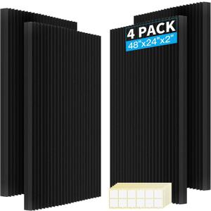 4 PCS Acoustic Panels,48''X24''X2'' Soundproof Foam Wall Panels, High Density Fireproof Noise Cancelling Foam Studio Foam Panel, Noise (Black, 4 Pack)