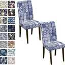 Chair Covers Dining Room Set of 2,Printed Patterned Stretch Non Slip Chair Slipcover Removable Washable Kitchen Chair Protector Cover for Home Hotel Banquet Party (Base Geometric Square Tile Pattern)
