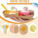 60 Set Colorful Food Trays Boat Paper Disposable Banana Split Boats with Umbrellas 8 oz Bowls for Birthday Summer Party Supplies Dessert(Kraft)