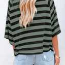 Dokotoo Tops for Women Striped 2025 Fashion T Shirts for Women Color Block Crewneck Design Loose Basic Tee (L)